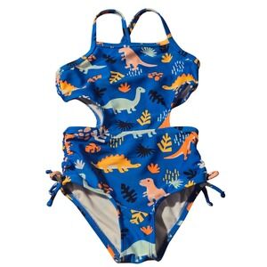 Cat & Jack Blue Dinosaur Print One-Piece Swimsuit - Girls Kids 3T